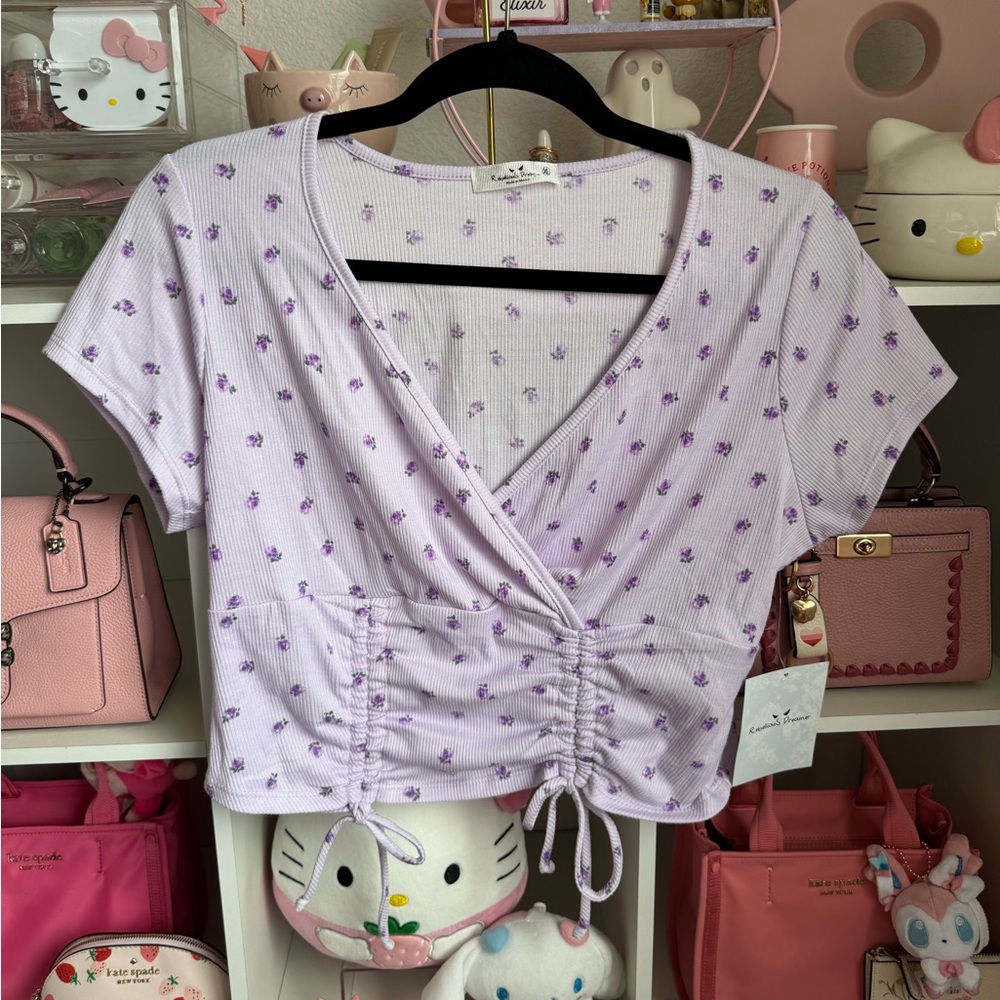 Purple Flower Print Crop Top Size XL